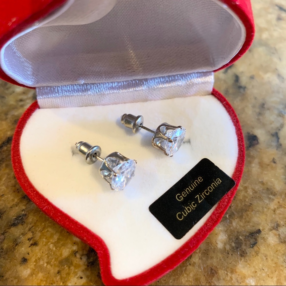 CZ earrings in a velvet heart case